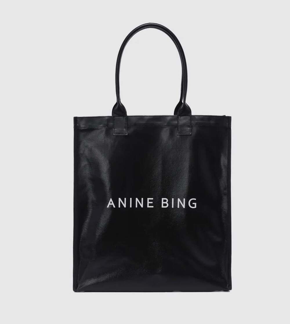 Anine Bing Leonie Coated Canvas Tote Bag Black